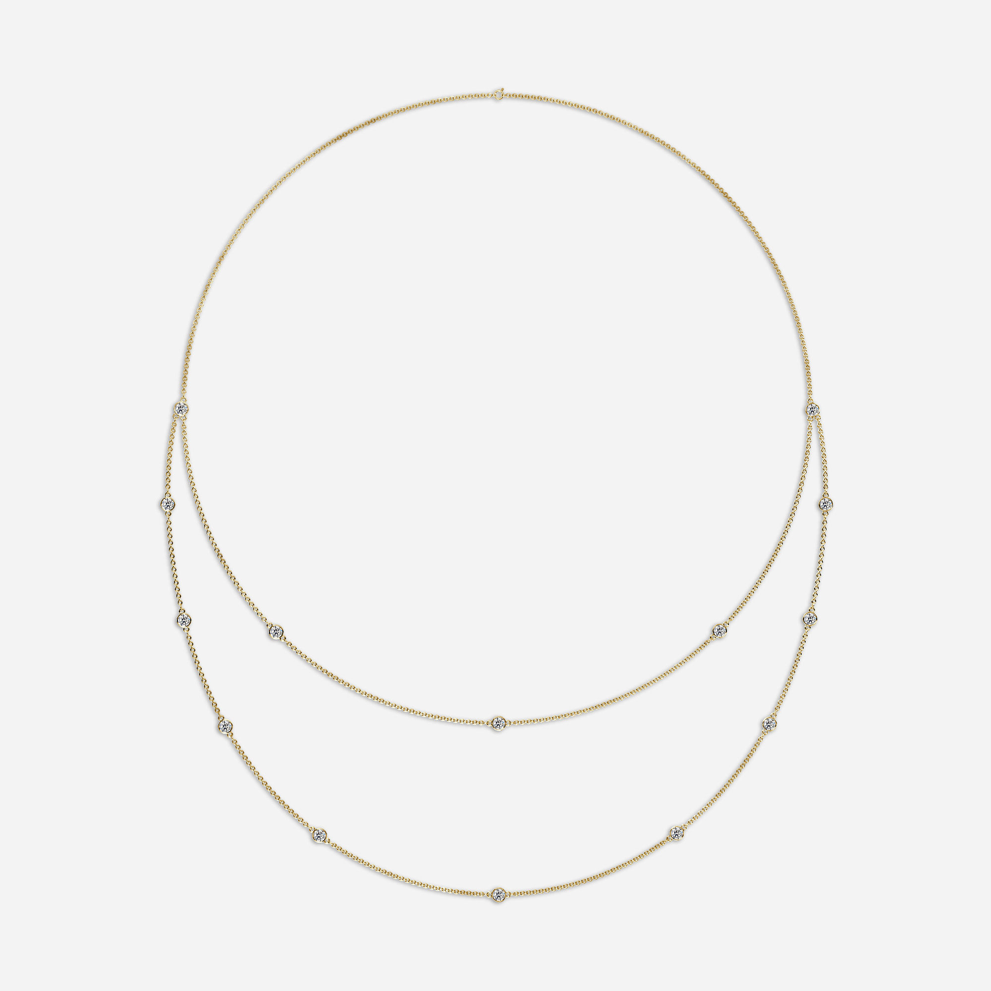 24 Inch Lab Grown Double Layered Diamond Necklace In Yellow Gold- 2.87 Ct